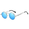 Steampunk round sunglasses with silver metal frame and mirrored blue lenses - Silver Frame Ice Blue Lens
