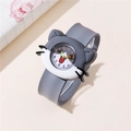 Cute gray silicone cat-shaped slap watch for kids with cartoon dial numbers - Cat