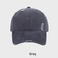 Washed dark grey cotton baseball cap with distressed ripped holes and breathable design - Adjustable (56-60cm) / Gray