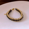 Bracelet ajustable avec perles de cristal violettes, perles blanches et fermoir doré - Style 78# Or Violet Perles Boîte