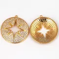 Pave set cubic zirconia star charms in gold plating, front and back detailed view - A2 Hollow Plated Gold
