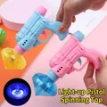 LED light-up pistol gyro launcher toy set in blue and pink with glowing spinning diamonds - Glow Saucer Gun