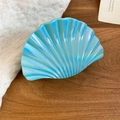 Close-up of an iridescent blue shell hair claw clip with a glossy pearlescent finish. - Iridescent Shell Shape Hair Claw (47#) / L / Blue