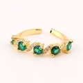 Gold plated emerald zircon ring featuring five green stones and small white diamonds - Adjustable Open / Dark Green Round Stone Wave Style (Style 8)