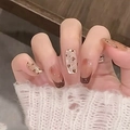 Brown gradient and leopard print press-on nails in medium long trapezoid shape - Leopard French Gradient Style (GN047)