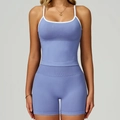 Ensemble de yoga bicolore lavande sans couture avec short de sport taille haute - S / Vest+Shorts - Contrast Blue/White