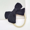 Infant muslin cotton bow headband in black with light yellow elastic nylon strap - Black 1