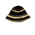 Handgefertigter Häkel-Fischerhut mit Vintage-Blumenmuster in Schwarz, Braun und Beige - Kontrast Schwarz Kaffee Gelb / M (56-58cm)