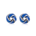 Blue sphere knot earrings with silver metal finish for US Independence Day style - Style 16-Blue Knot Round Stud Earrings