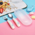 Set de couverts pour bébé en acier inox avec cuillère éléphant et fourchette en étui - Ensemble Cuillère Fourchette Droite Avec Boîtier / Beige/Blanc