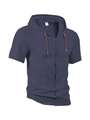 Chemise à capuche manches courtes pour hommes en lin bleu marine avec boutons - S / Bleu marine