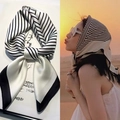 Classic black and white chevron silk scarf for women styled as a fashionable headwrap - Striped Letter White Silk Scarf / 65