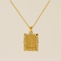 Golden stainless steel necklace featuring a hollow rectangular pendant with letter U - Letter U