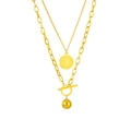 Collier double rang en titane doré avec pendentif pièce de monnaie et fermoir à bascule - Doré