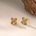 Boucles d'oreilles trèfle en or 18 carats avec zircons cubiques étincelants en gouttes - Boucles d'oreilles clous trèfle en diamant / Or