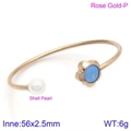 Rose gold open cuff bracelet with white shell pearl and blue floral element for women - Rose Gold Blue Evil Eye Style (KB123098-K)