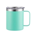 Detail of mint green stainless steel mug with sturdy handle and clear spill-proof lid - Mint Green