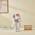 Weihnachtsmann-Puppe mit silbernen Pailletten, weißem Pelzmantel und Tannenbaum - 45cm