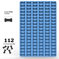 Detail view of 112-cavity blue silicone bone mold with 2.5x1.25cm slot dimensions - Blue Dog Bone