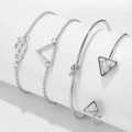 Silver 4-piece bracelet set featuring honeycomb and marble triangle designs on a white stand - 3035 Silver
