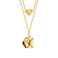 Gold double-layered necklace featuring a CZ heart charm and engravable envelope pendant - Gold Color Double Layer Rhinestone Necklace (With Engraving)
