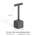 Gray T-bar earring display stand with microfiber finish and square base for jewelry - Grey T-Shape Earring Stand