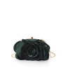 Vintage dark green 3D rose satin clutch bag with elegant golden chain strap - Dark Green