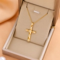 Elegant gold cross necklace with micro-pave zircons on luxury satin and pearl background - 9213 / Gold