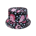 Sombrero de pescador negro con estampados de caballitos de mar rosas para la playa - Estampado Marino de Caballito de Mar Negro y Rosa (Q)