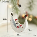 Christmas moon pendant featuring a cute snowman in a red hat and bronze stars - White Moon Boat