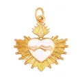 Small size golden sacred heart pendant with white enamel and sunburst detail - White Sacred Heart Small Size Style (M20Small White)