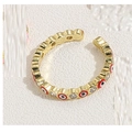 Anello aperto dorato con malocchio turco in smalto colorato e zirconi luccicanti - Aperto Regolabile / Oro 14K-Rosso Vivo