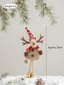 Reno de Navidad de peluche con gorro de copos rojos y colgante de estrella en base madera - Reno de Estrella con Sombrero Rojo - Grande