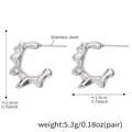 Irregular lava texture C-shape earrings in silver-tone stainless steel finish - Irregular Wavy C-shape Silver Color Earrings