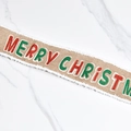 Christmas burlap ribbon with Merry Christmas print, frayed edge wired trim for tree decor. - Raw Edge [6cm Wide] Powdered Lettering - Wire Edge 10 Yards Per Roll