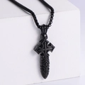 Collana da uomo con pendente a croce con teschio in acciaio al titanio nero minimalista - Nero (senza catena)