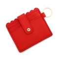Red scalloped edge faux leather card holder wallet with golden keychain and metal snap - C12 Red