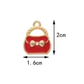 Red handbag charm pendant with golden bow and white crystal for DIY jewelry making - Red Bag