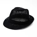 Klassischer schwarzer Fedora-Hut mit Mesh-Häkeldesign, atmungsaktiv für Sommer - 58cm / Schwarz