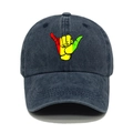 Detail of vintage washed baseball cap featuring a three-color Shaka hand sign embroidery - M (56-58cm) / Navy Blue