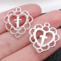 Silver hollow heart cross charm pendant for DIY necklace or keychain accessories - Hollow Heart 21x20mm (1.4g)