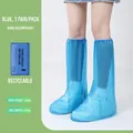 Couvre-chaussures bleus étanches à tige haute avec cordons de serrage réglables - Couvre-chaussure Haut (Emballage Individuel) / Bleu Ciel