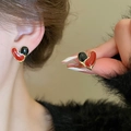 Orecchini a cuore retrò in smalto rosso e nero con finitura in metallo dorato - Cuore con Bordo in Metallo Rosso-Nero (82#) / Oro - Cuore