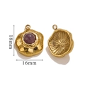 18mm golden stainless steel flower pendant with purple gemstone inlay for DIY jewelry - A-Amethyst