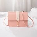 Women's pink mini crossbody square bag with pearl pendant charm in minimalist setting - Pink