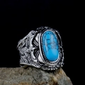 Bague aigle vintage avec pierre turquoise en finition argent antique pour hommes - US 7 / Argent Antique