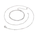 Silver stainless steel jewelry set including beaded chain necklace and bracelet with lobster clasp - Steel Color (KS137578-Z)