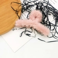 Elegant pink plush hair claw clip for women featuring a soft fuzzy texture and shark design - Korean Pink