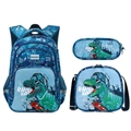 Three-piece dinosaur student backpack set with lunch bag and pencil case in dark blue - Dinosaur Three Piece Set