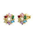 925 sterling silver gold plated floral stud earrings with multi-color gemstones - Gold Multicolor Gemstone Wreath Studs / Gold Wreath